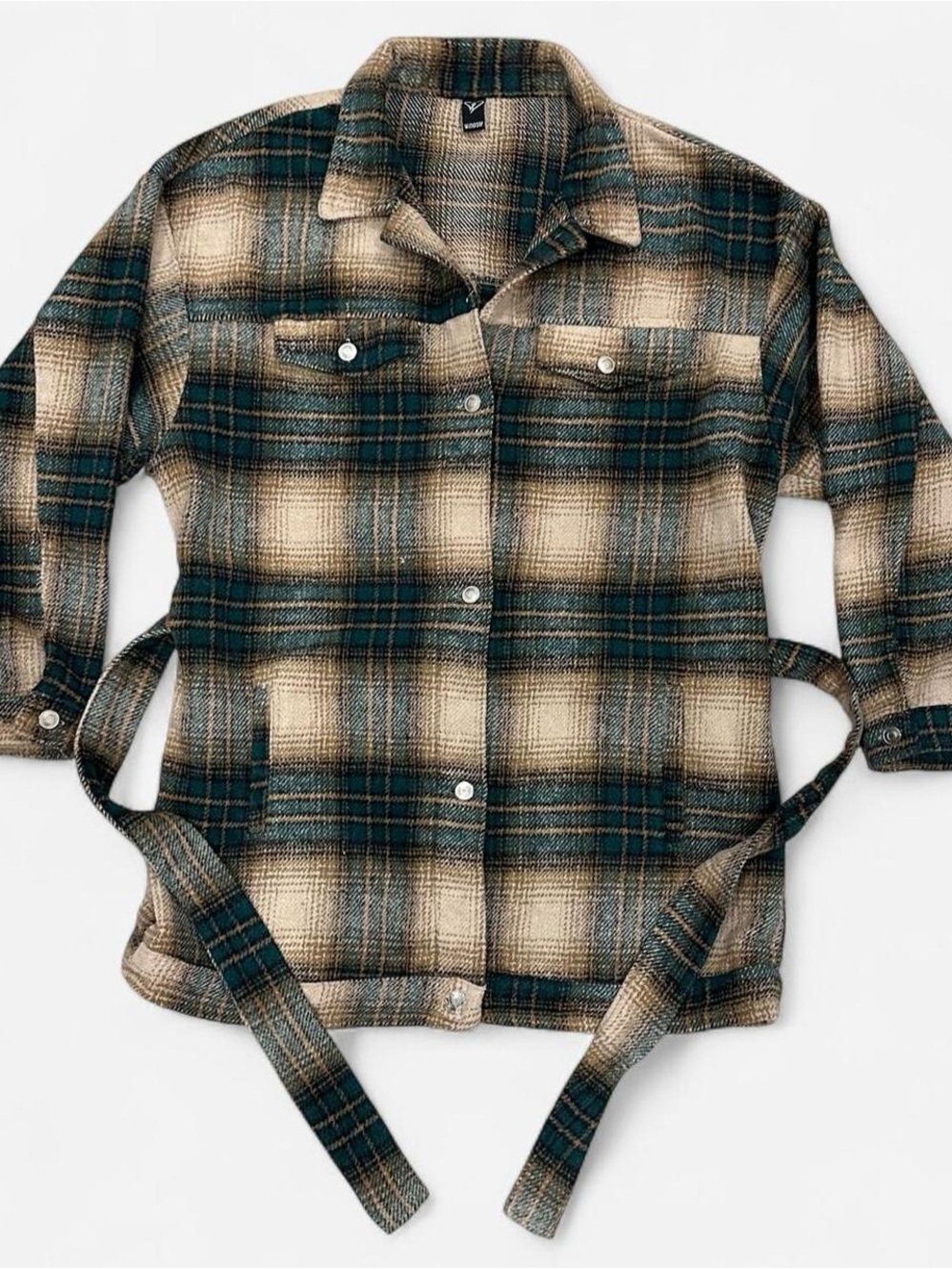 Windsor Plaid Flannel Coat with Tie Waist
